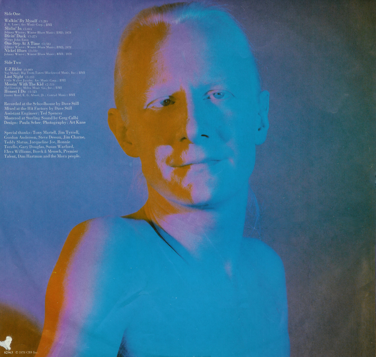 JOHNNY WINTER - White Hot And Blue custom inner sleeve